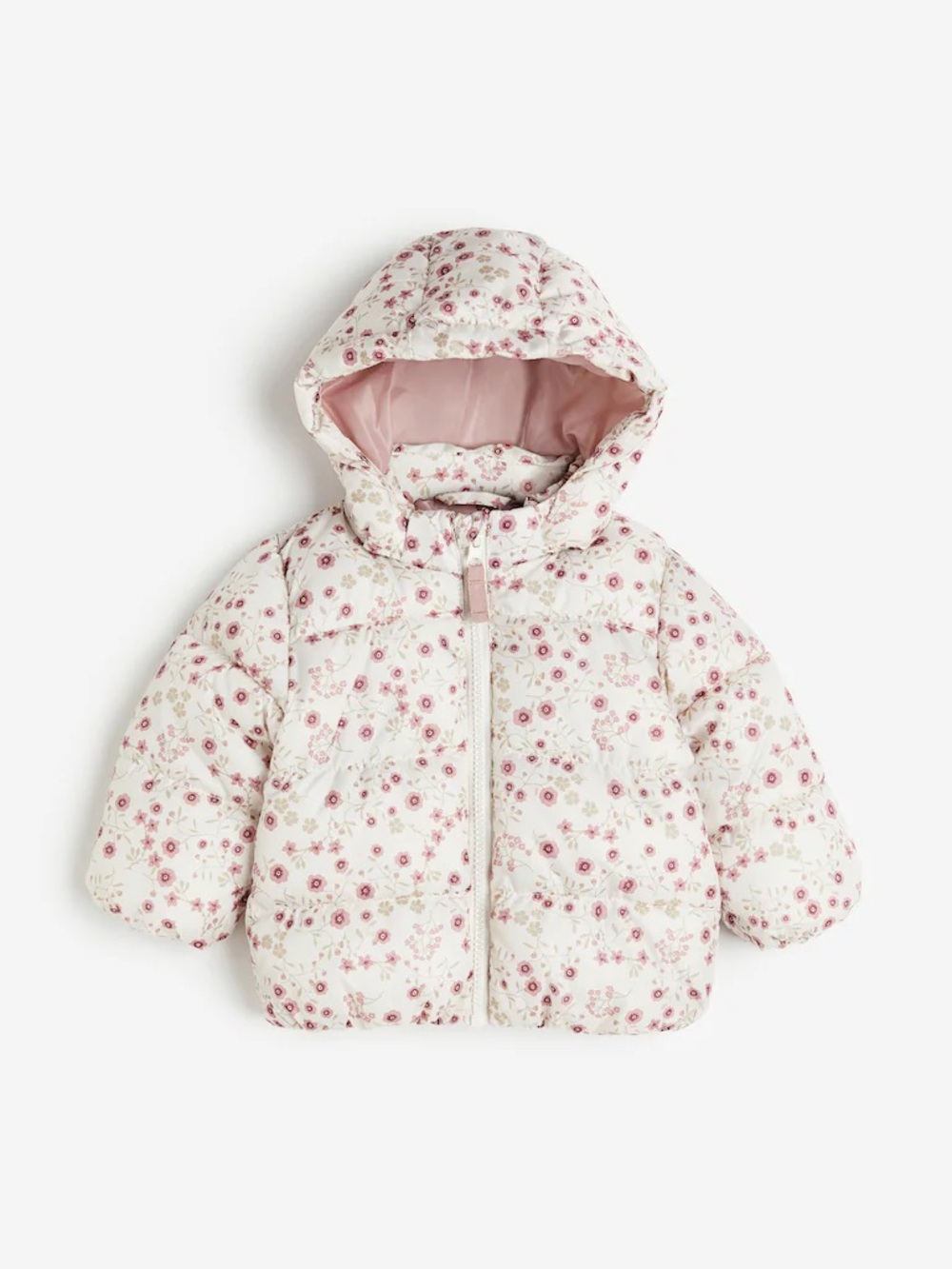 H&M Kids Floral Puffer Jacket with Hood - Pink